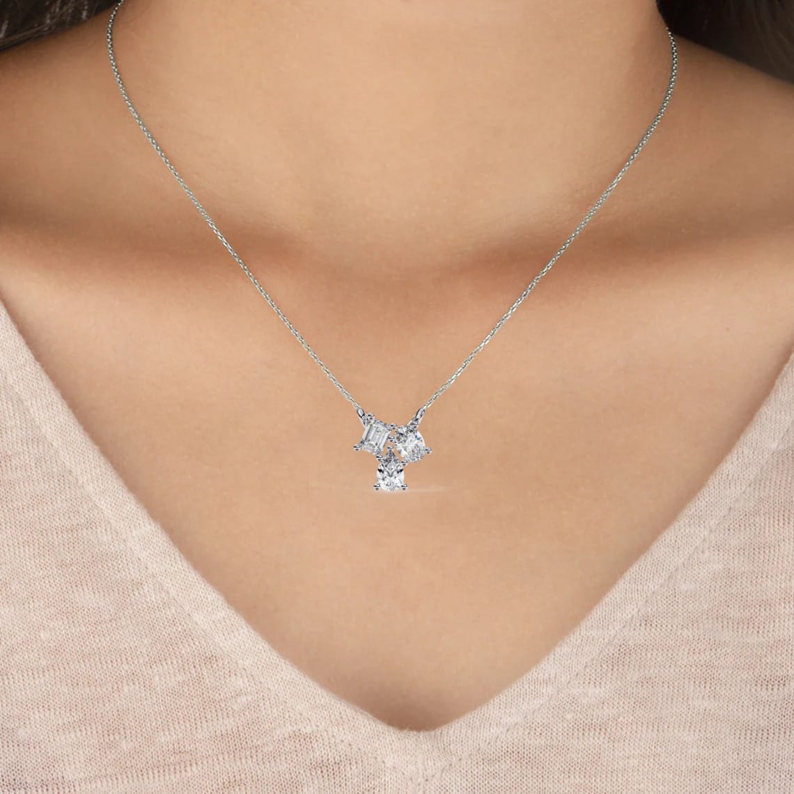 Solitairekart 0.93ct Trio Mixed-Cut Natural Diamond Cluster Pendant
